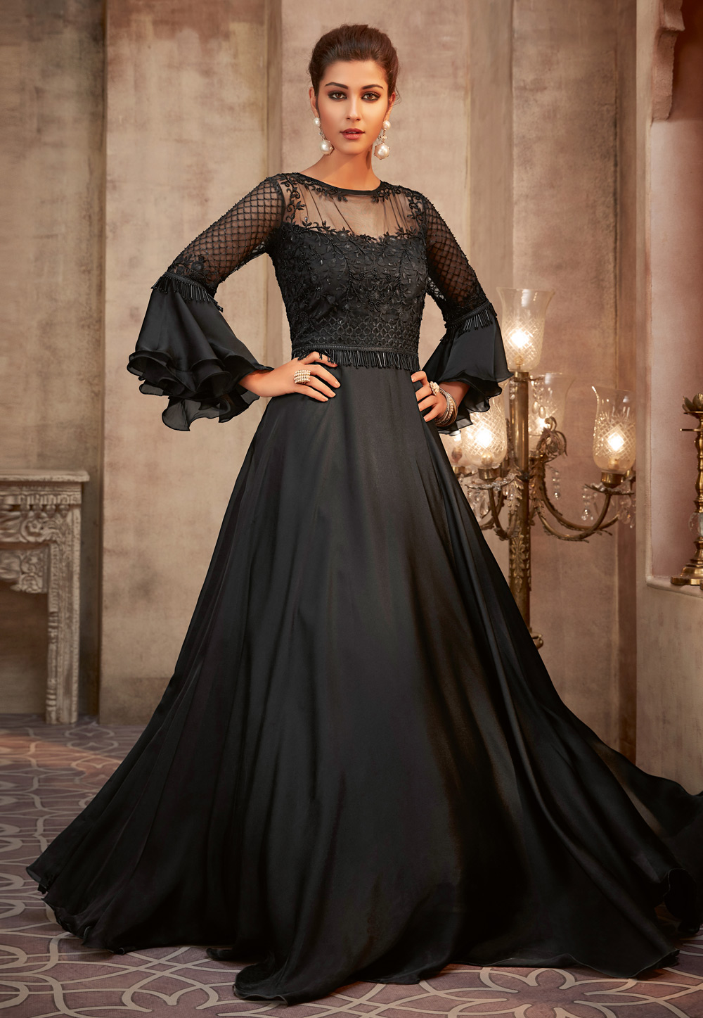 Black floor store length suit