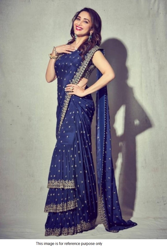 Buy Bollywood Madhuri Dixit inspired georgette ruffle saree in UK, USA and Canada