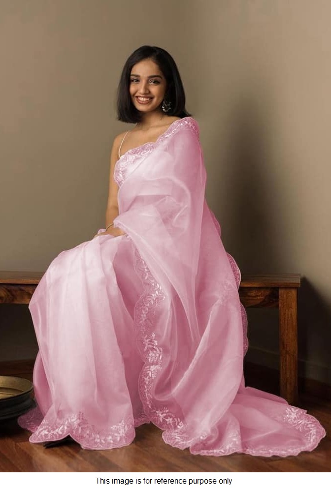 Buy Bollywood Model light pink organza silk saree in UK, USA and Canada