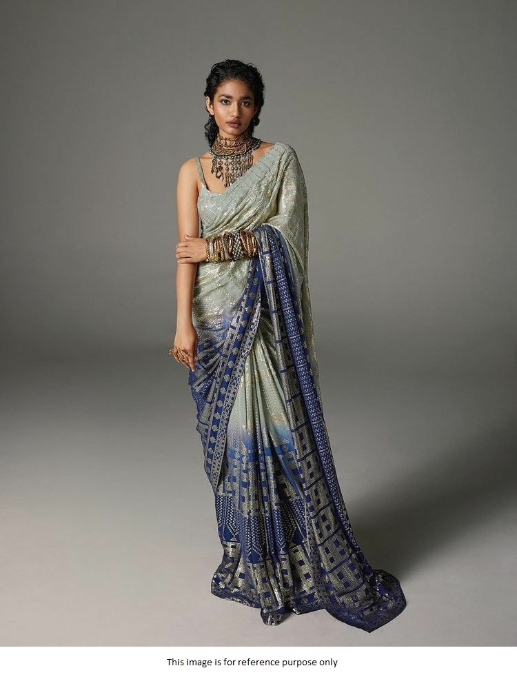 Buy Bollywood Manish Malhotra inspired green blue shaded sequins saree in UK, USA and Canada