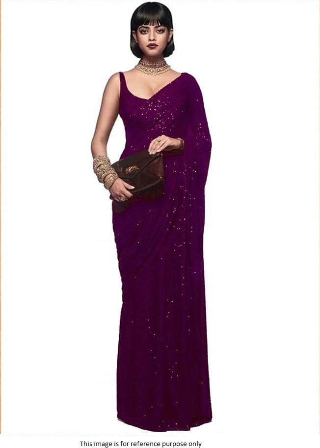 Buy Bollywood Sabyasachi Inspired Wine georgette sequin saree in UK, USA and Canada