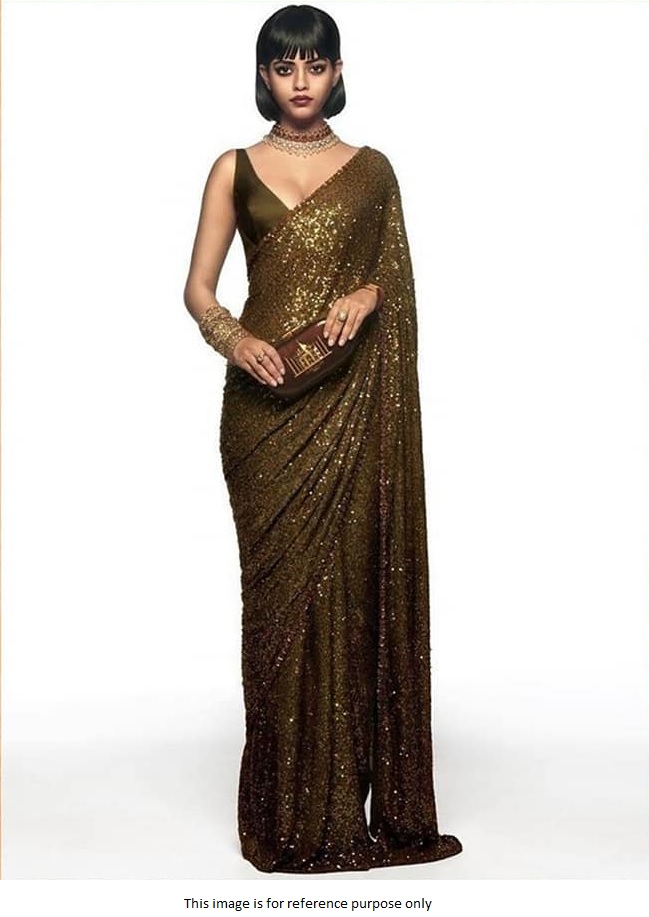 Buy Bollywood Sabyasachi Inspired mehandi georgette sequin saree in UK, USA and Canada