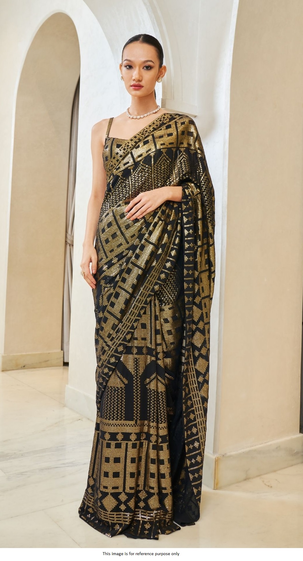 Buy Bollywood Manish Malhotra inspired black and gold saree in UK, USA and Canada