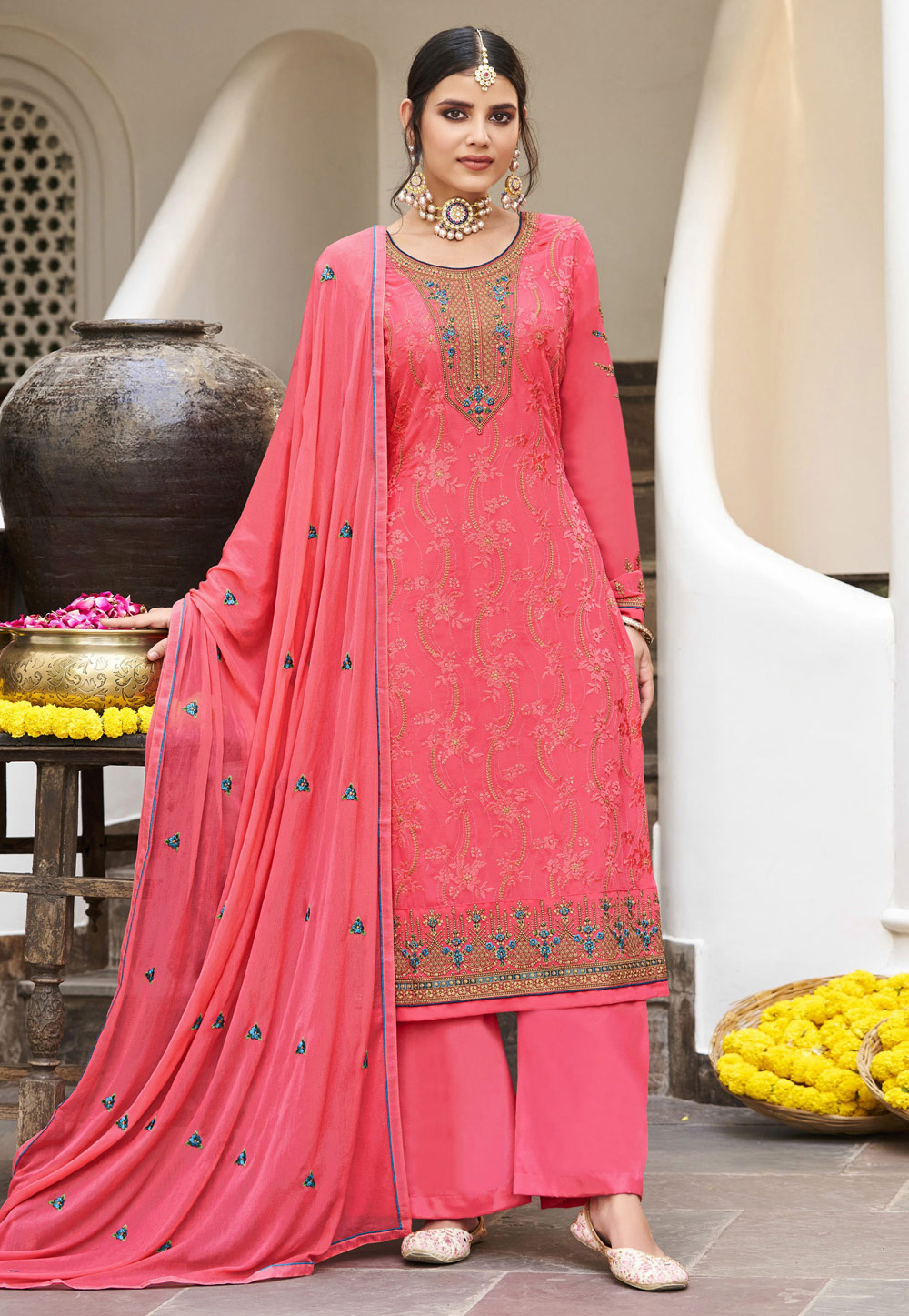 Dark Pink Printed Stitched Suit Set | Kashvi-1001 | Cilory.com