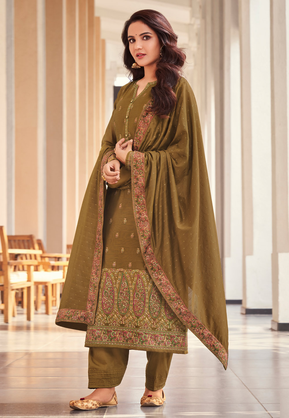 Designer Ready Wear Salwar Kameez in Mehndi Green