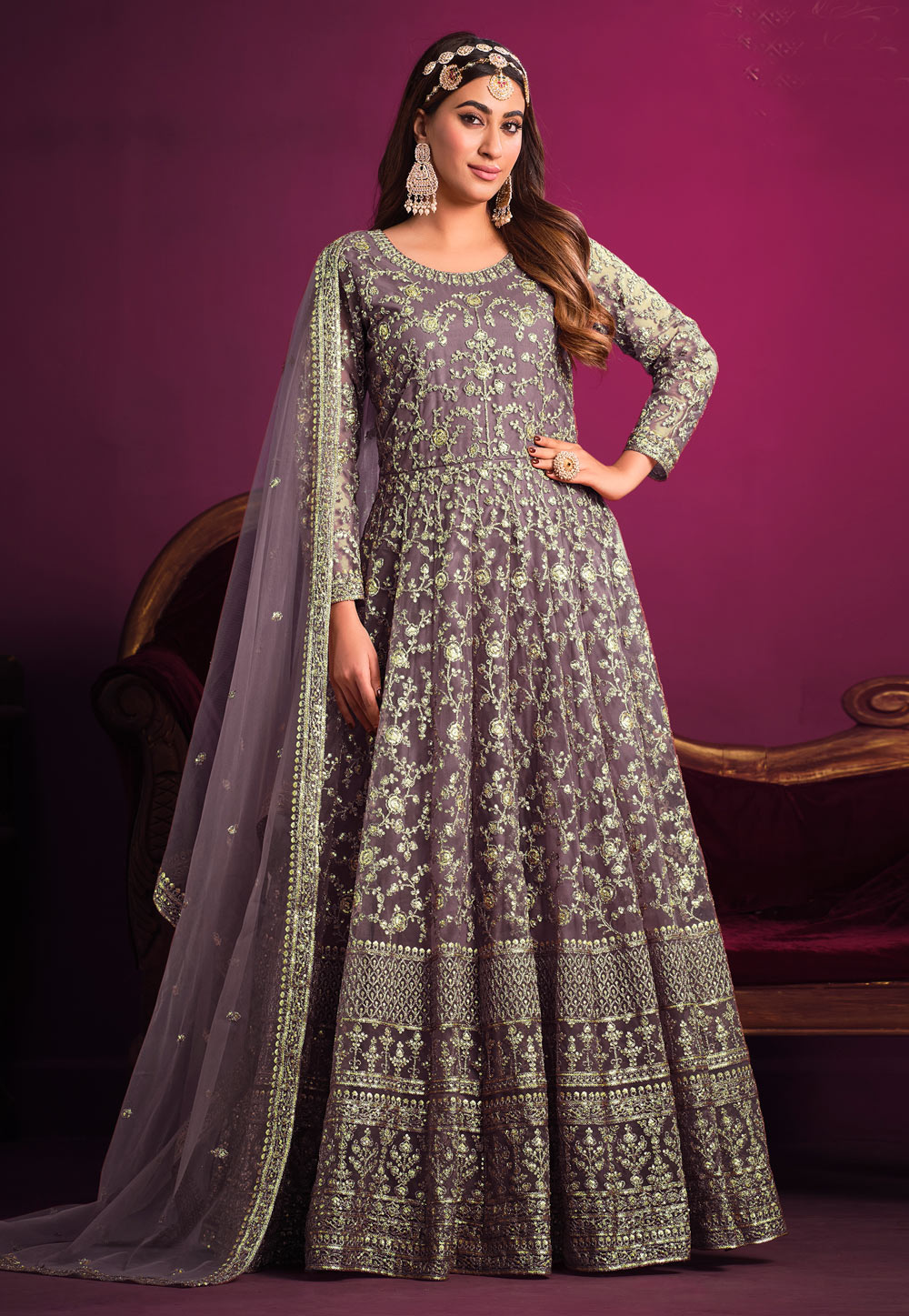 Purple colour anarkali dress new arrivals