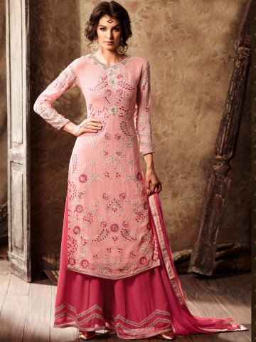 Buy Pink color georgette straight cut kameez in UK, USA and Canada