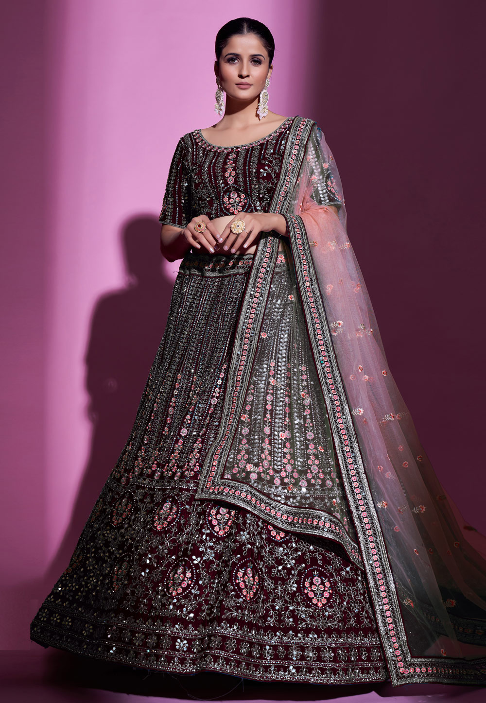 Wine colour wedding lehenga hotsell