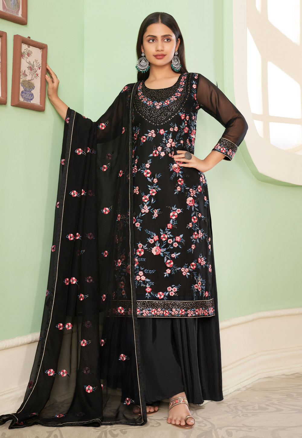 Black Georgette Jacket Style Partywear Suit - Salwar Kameez Designer  Collection