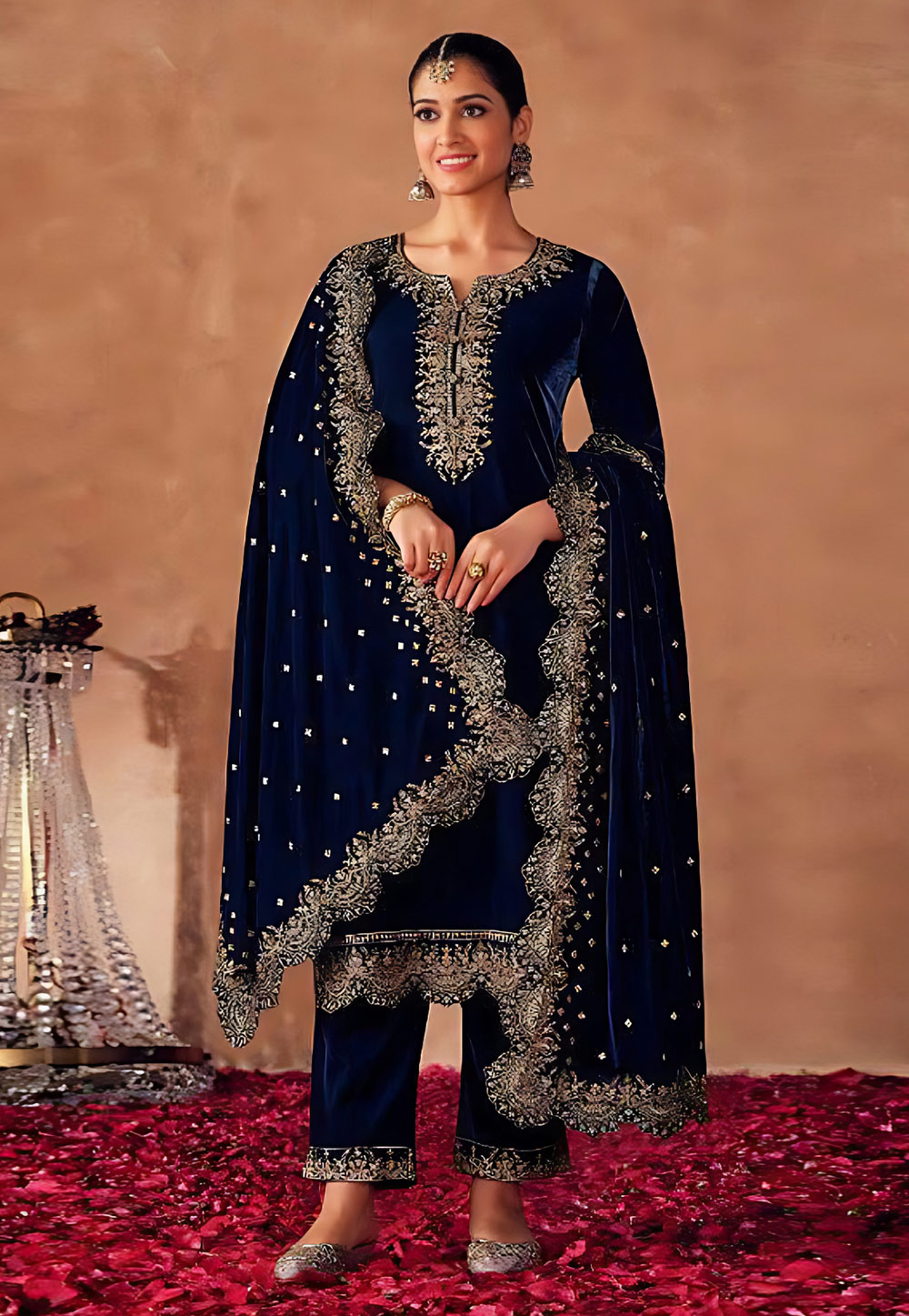 Midnight Blue Velvet Suit Set - Dimple Design Studio