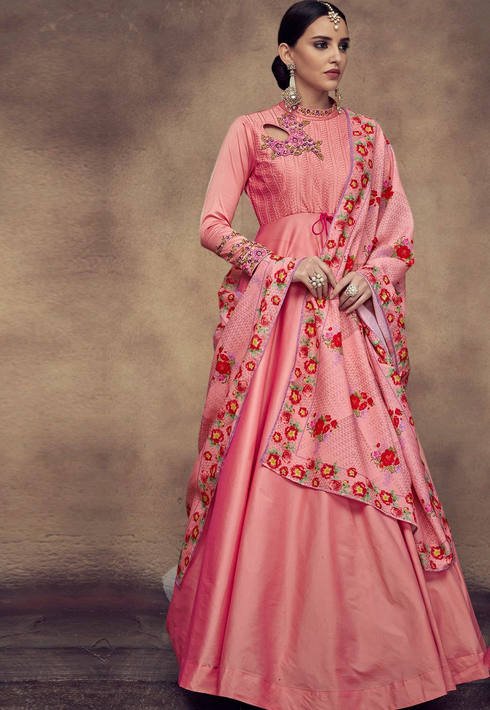 pink anarkali gown
