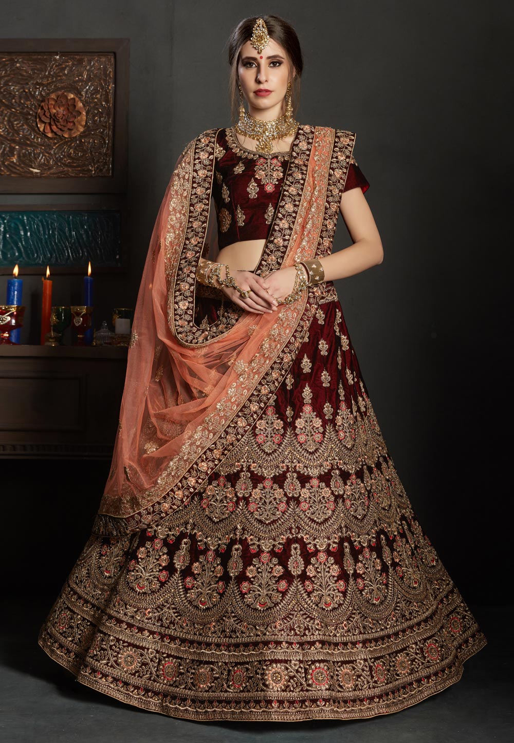 maroon lengha