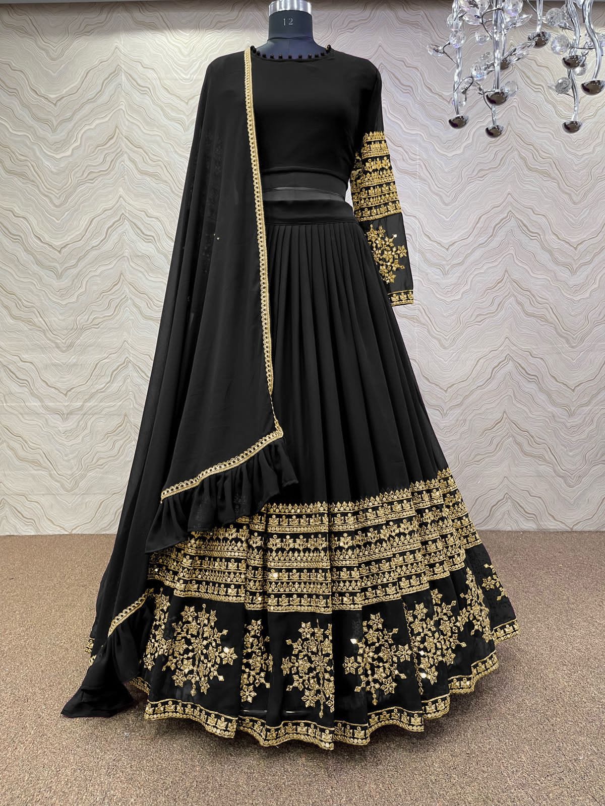 Buy Bollywood Model Black georgette wedding lehenga in UK, USA and Canada