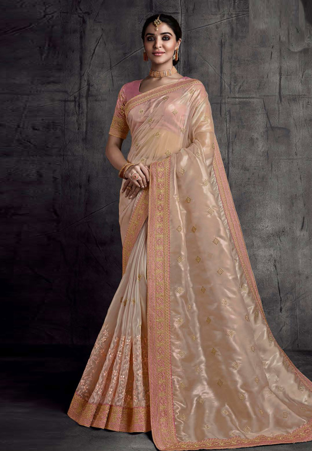 Buy Banarasi Silk Creation Banaras Kora & Zari Weaving Tissue Saree With  Border Unstitched Blouse Piece (Colour-Golden) at Amazon.in