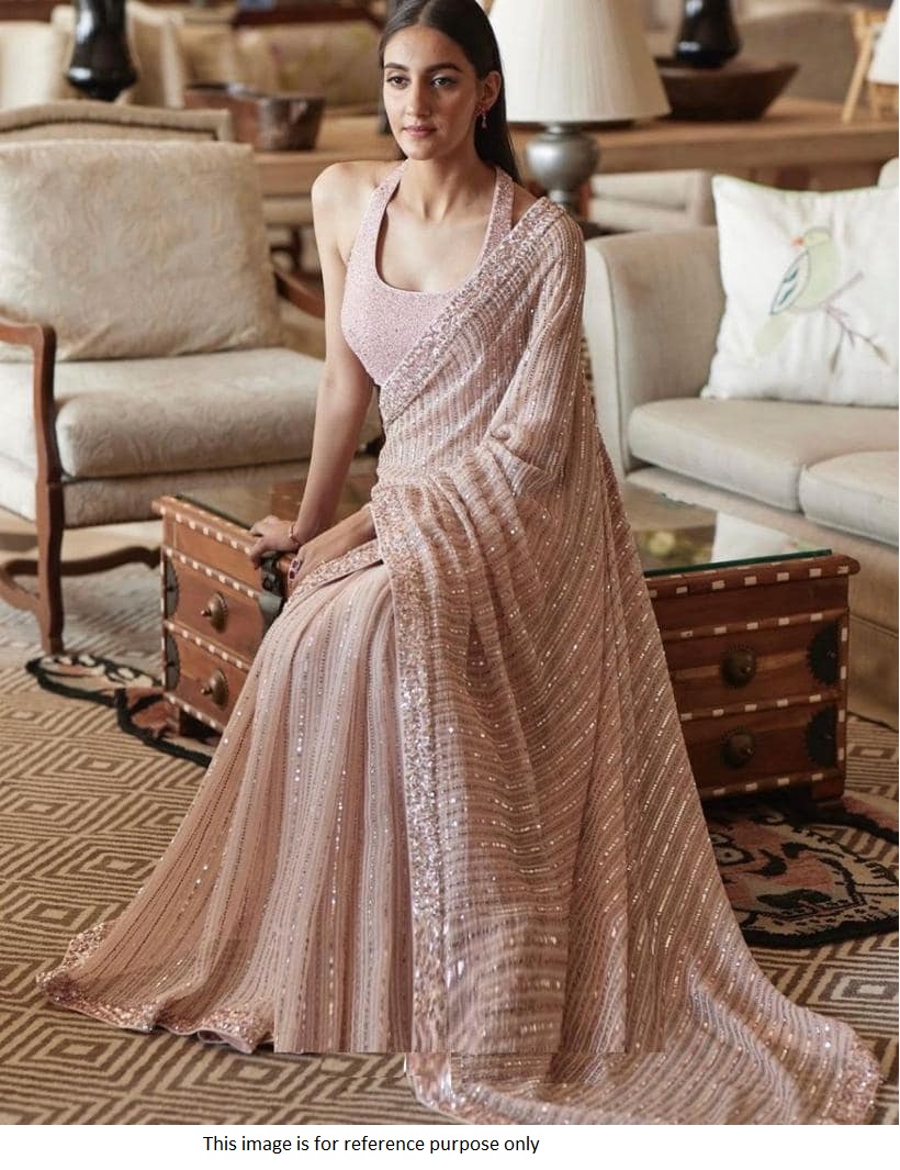 Buy Bollywood model light pink georgette sequins saree in UK, USA and Canada