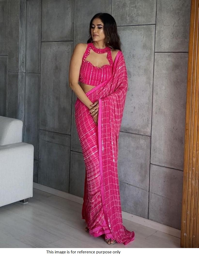 Buy Bollywood model Rani pink double sequins saree in UK, USA and Canada