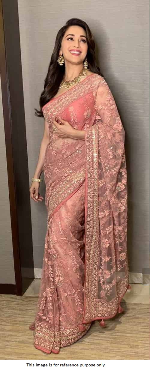 Buy Bollywood Madhuri Dixit Pink net saree in UK, USA and Canada