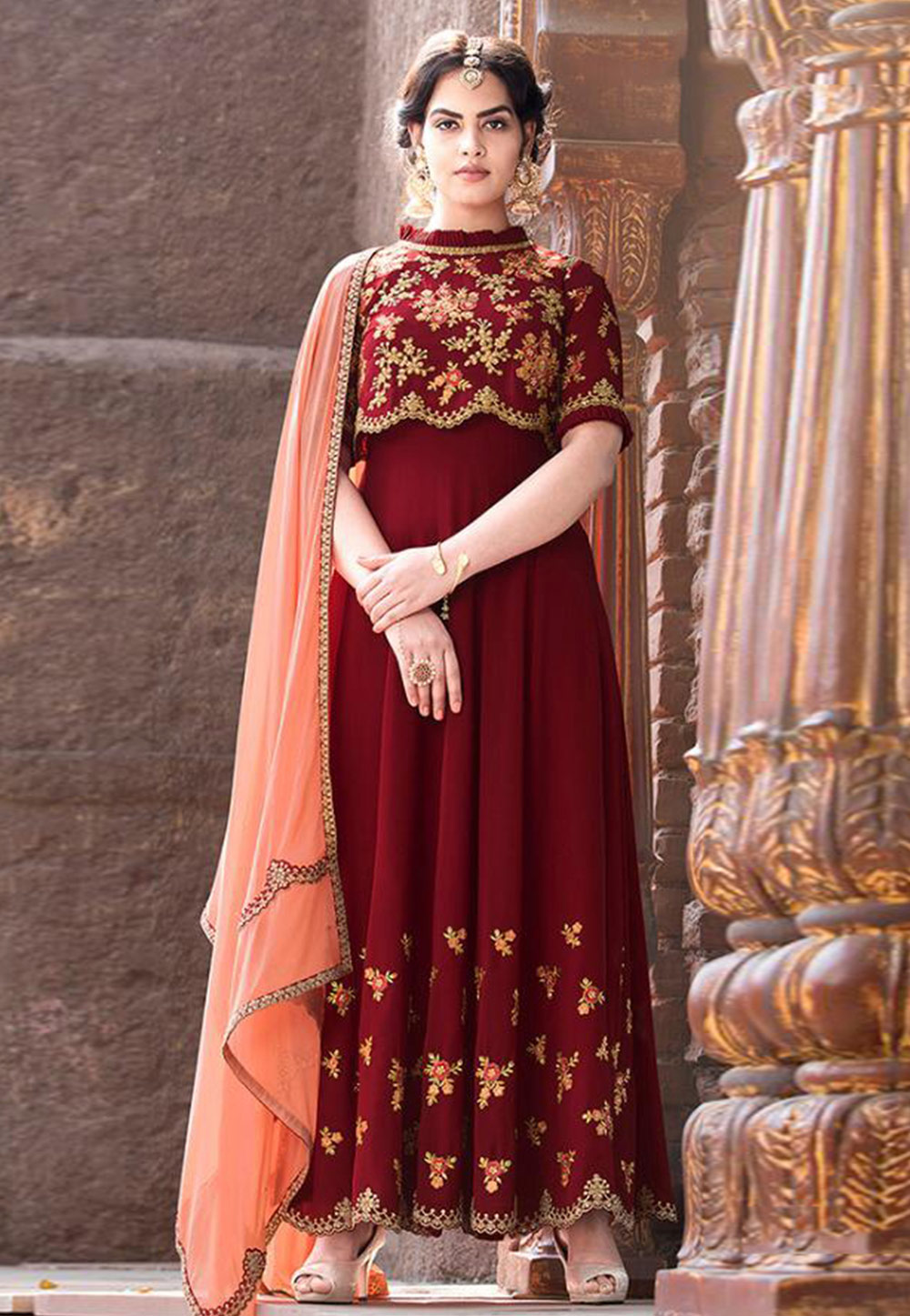 maroon anarkali suit