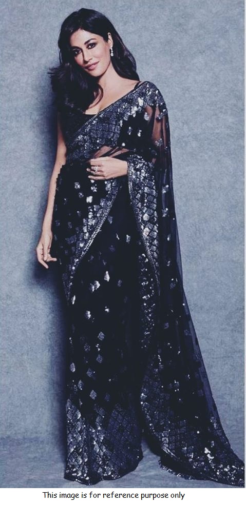 Buy Bollywood chitrangada singh inspired black net sequins saree in UK, USA and Canada with worldwid