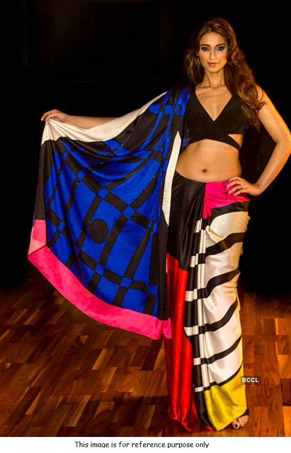 Buy Bollywood Ileana Dcruz Inspired multi color satin saree in UK, USA and Canada with worldwide fre