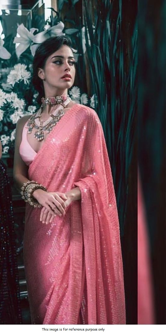 Buy Bollywood Manish malhotra inspired Rose pink sequins saree in UK, USA and Canada