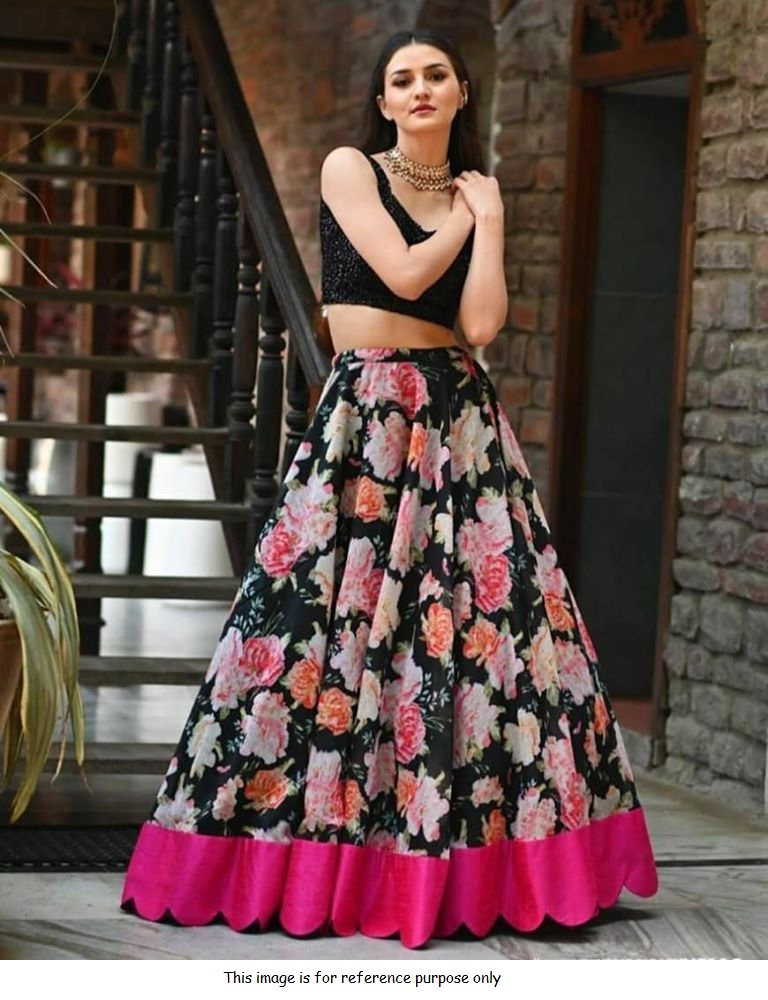 Buy Bollywood Model black floral banglori silk sequins lehenga in UK USA and Canada with worldwide