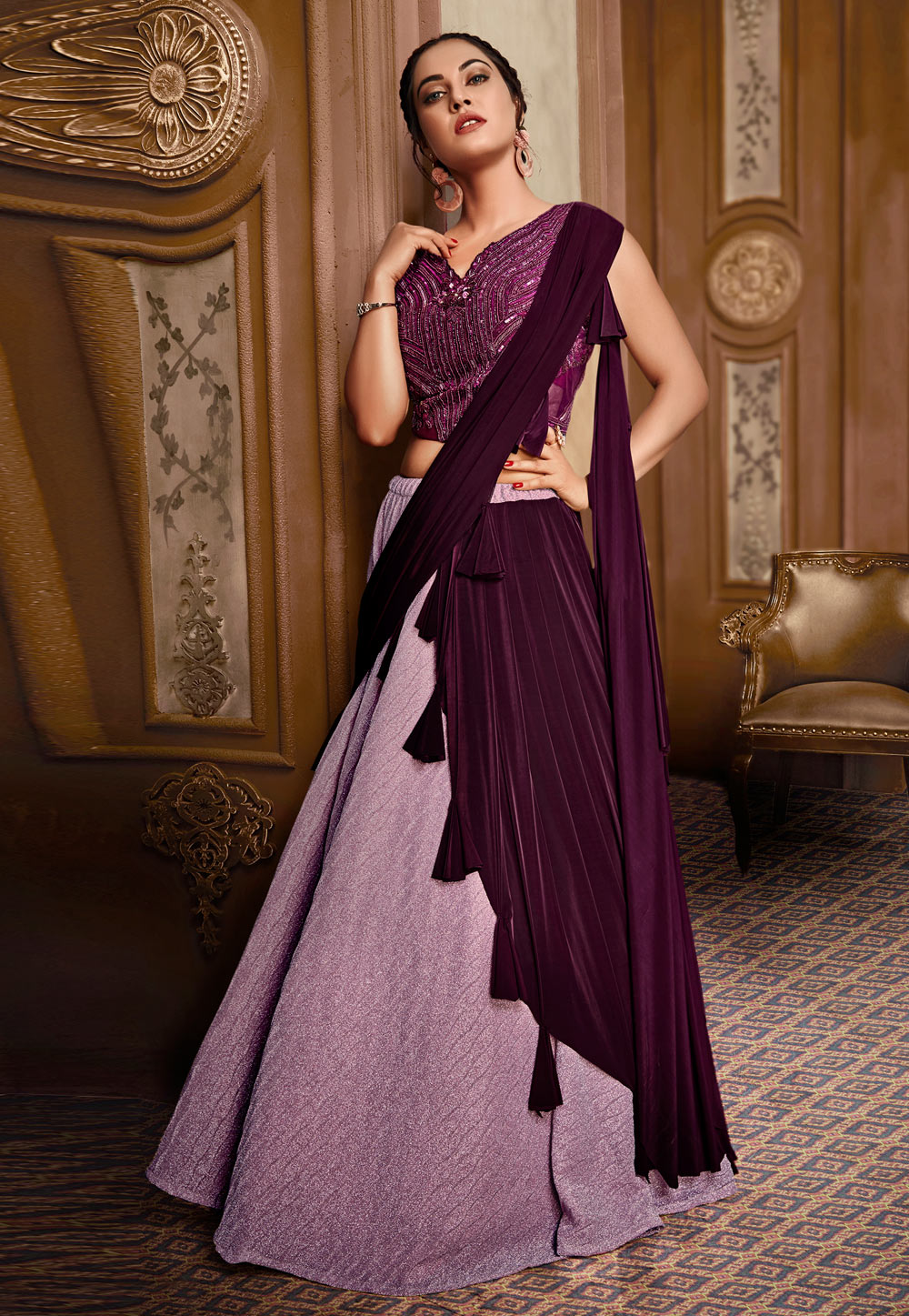 Purple silk Wedding Lehenga With Pink Dupatta LD002805