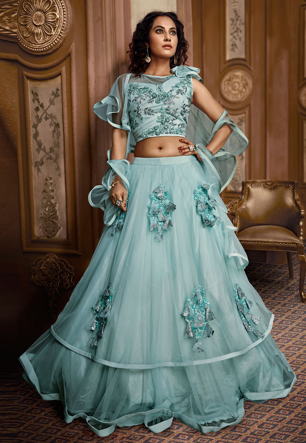 sky blue chaniya choli