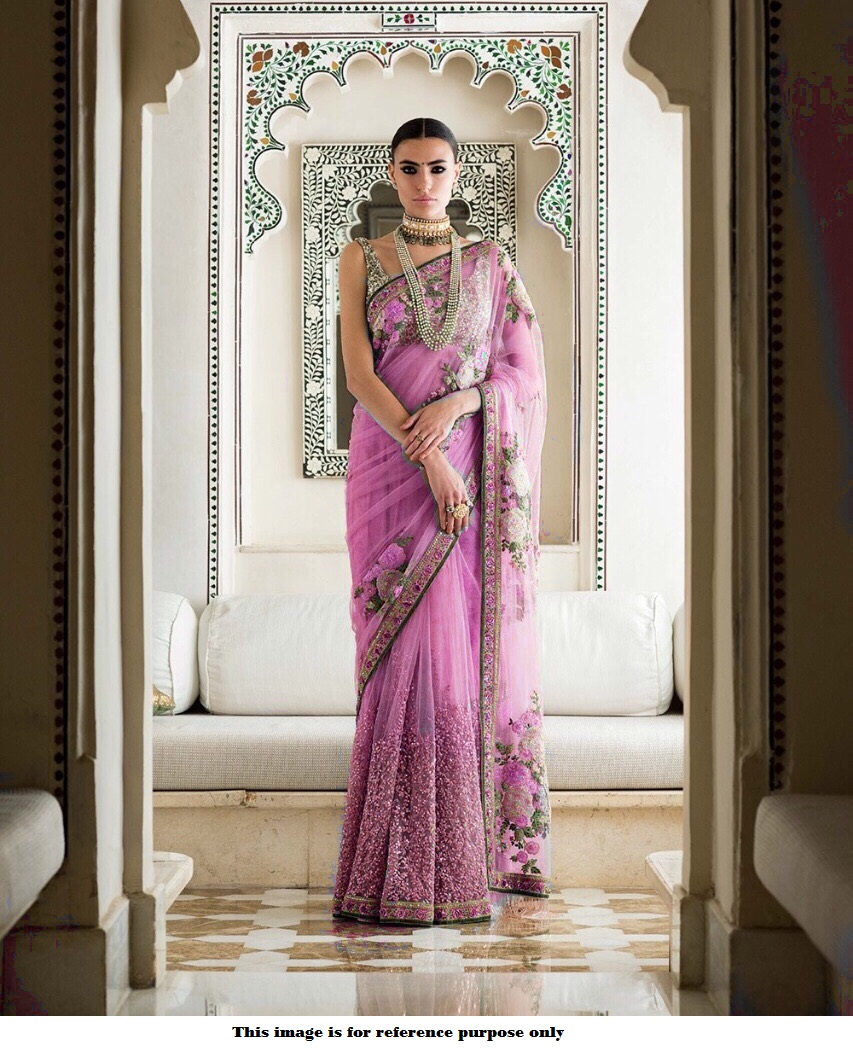 Buy Sabyasachi Inspired pink color net designer saree in UK, USA and Canada