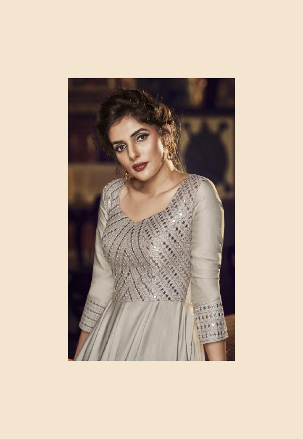 Gray satin readymade abaya style anarkali suit 3081 Gray satin readymade abaya style anarkali suit 3081