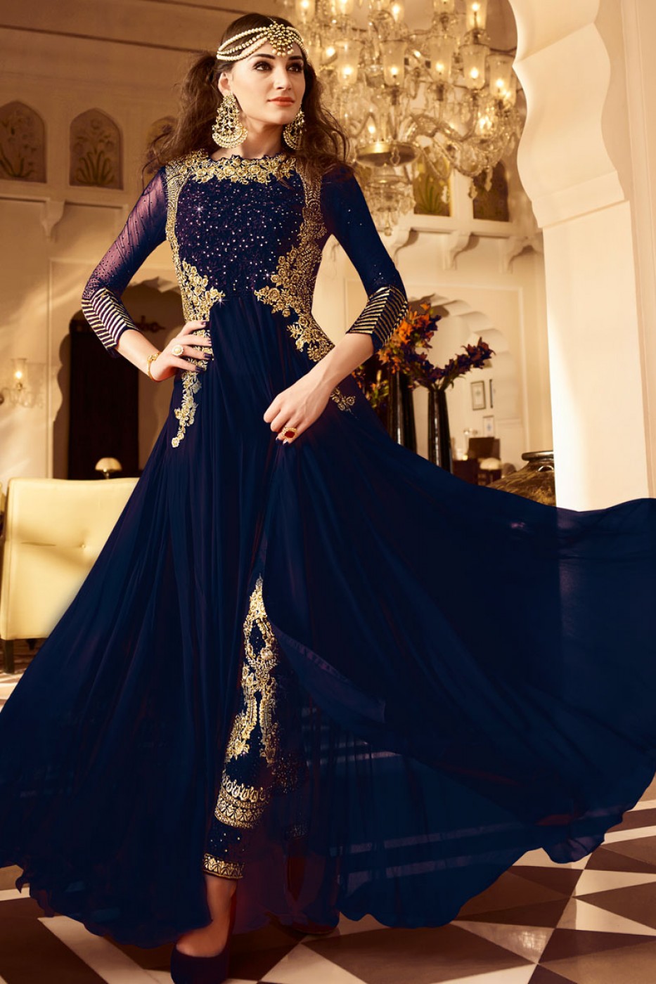 Buy Navy blue color Georgette party ...