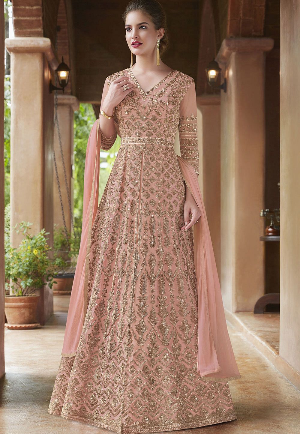 Blush pink net Indian wedding wear anarkali suit 4500