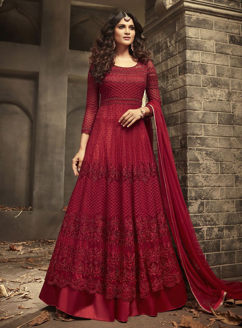 Anarkali Suits : Red georgette heavy embroidered wedding ...