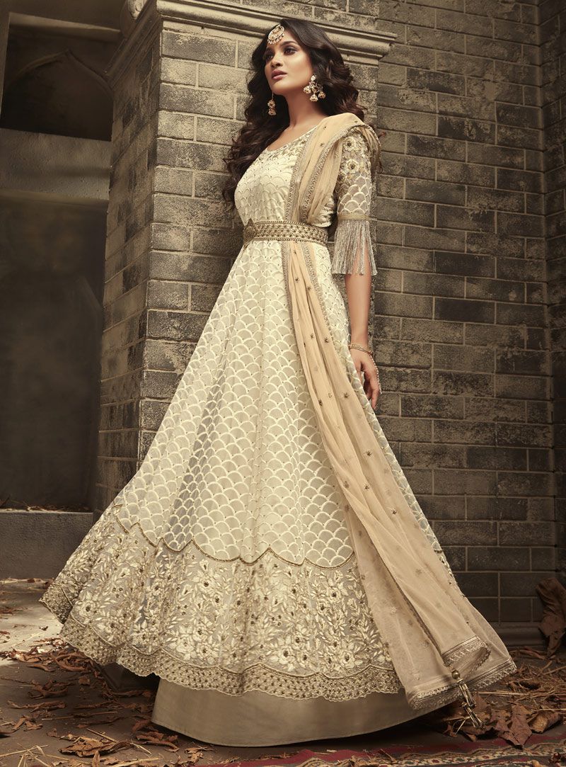 white anarkali wedding dress