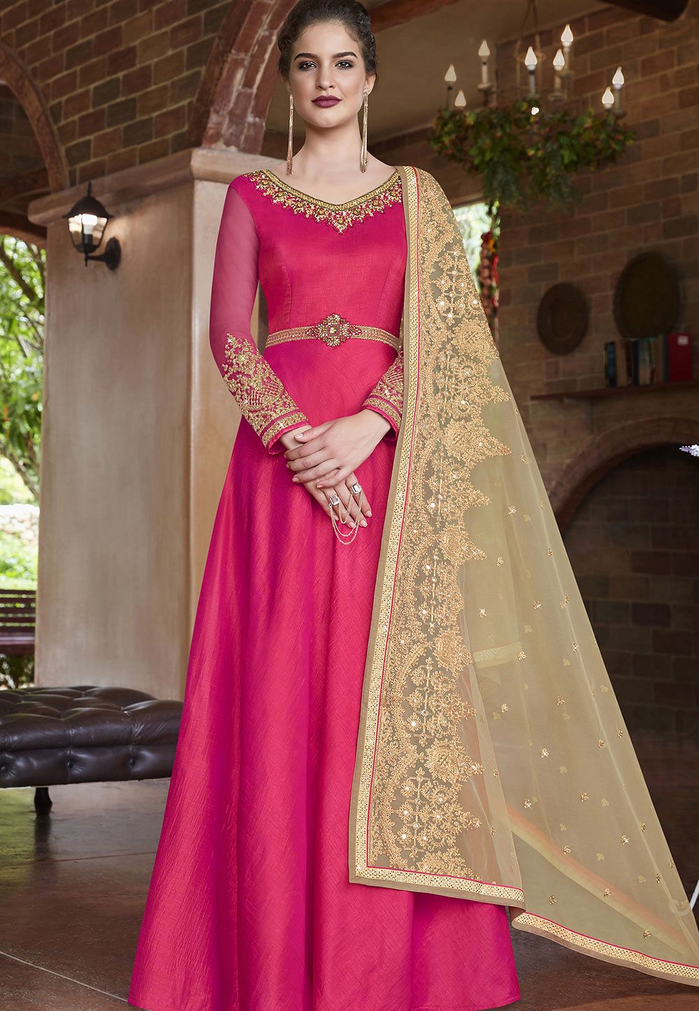 Rani banarasi silk Indian wedding wear anarkali suit 4507