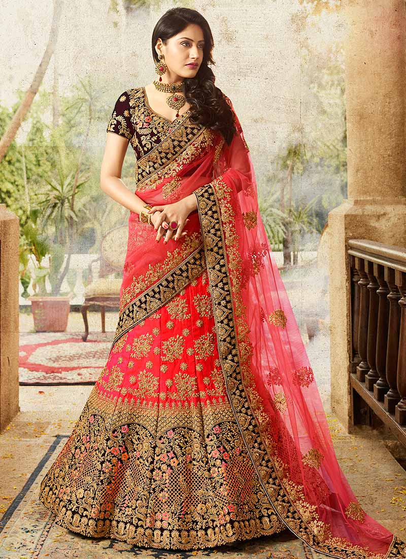 maroon and pink lehenga