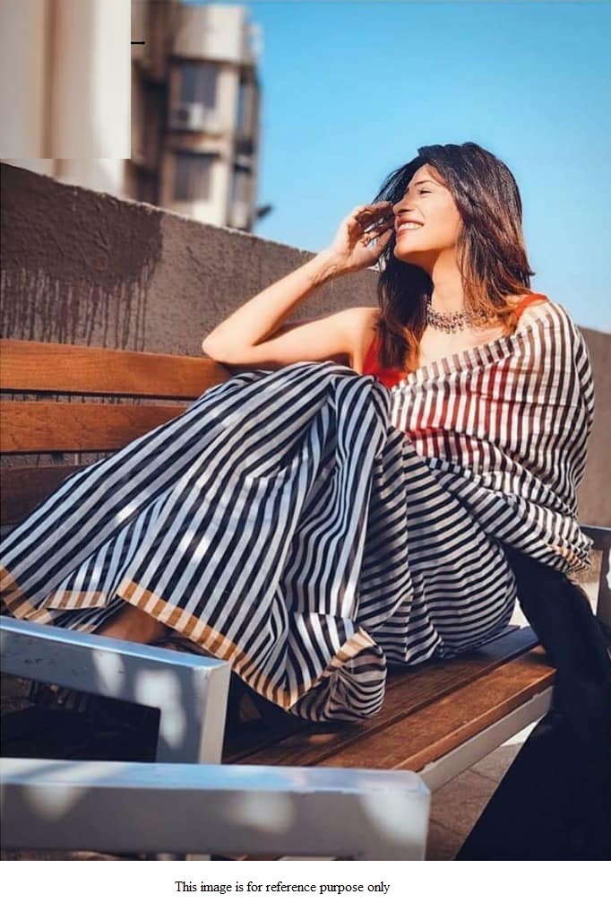 Buy Bollywood Model Black stripes chanderi sareein UK, USA and Canada