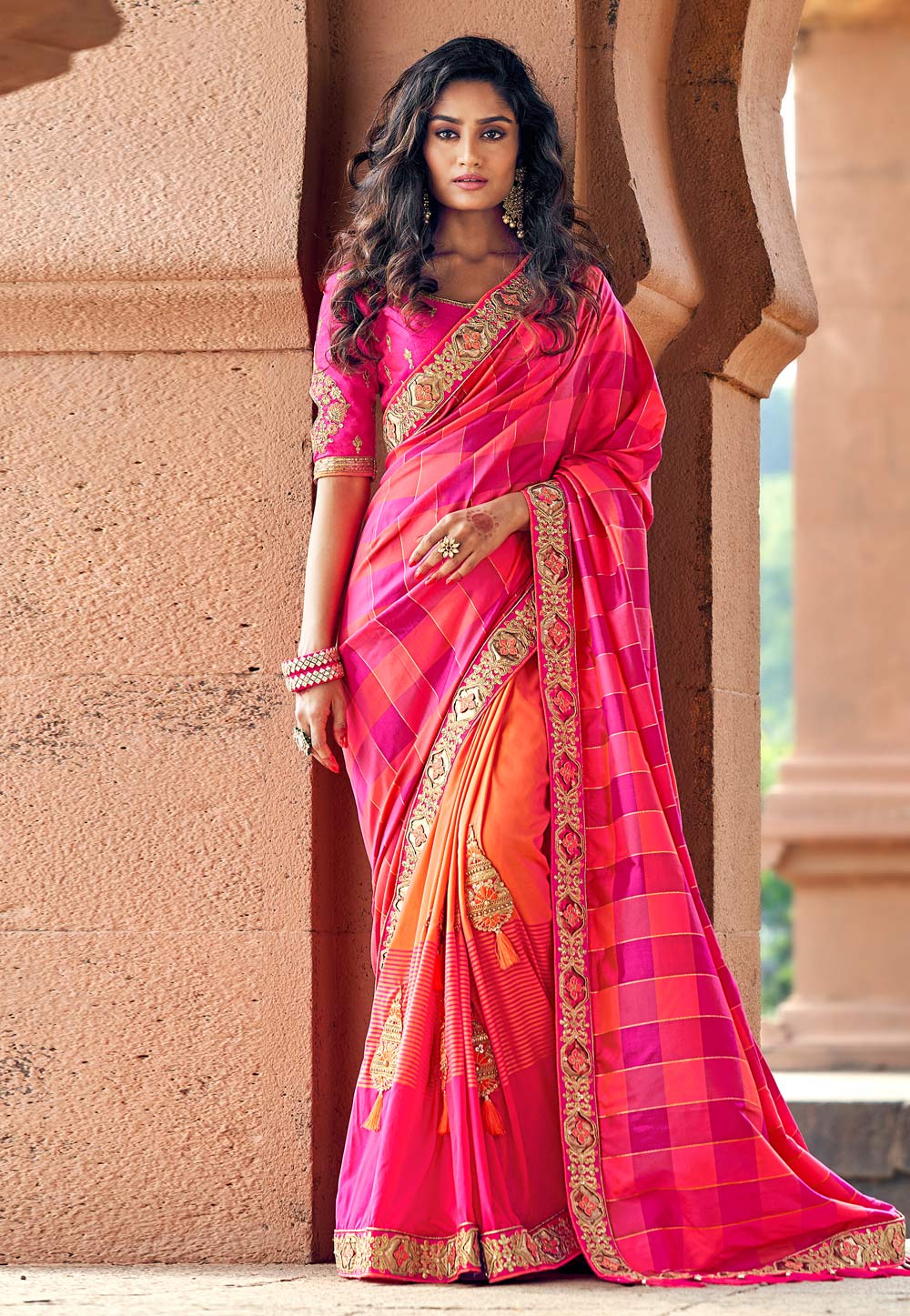 Pink Silk Embroidered Saree With Blouse 3809