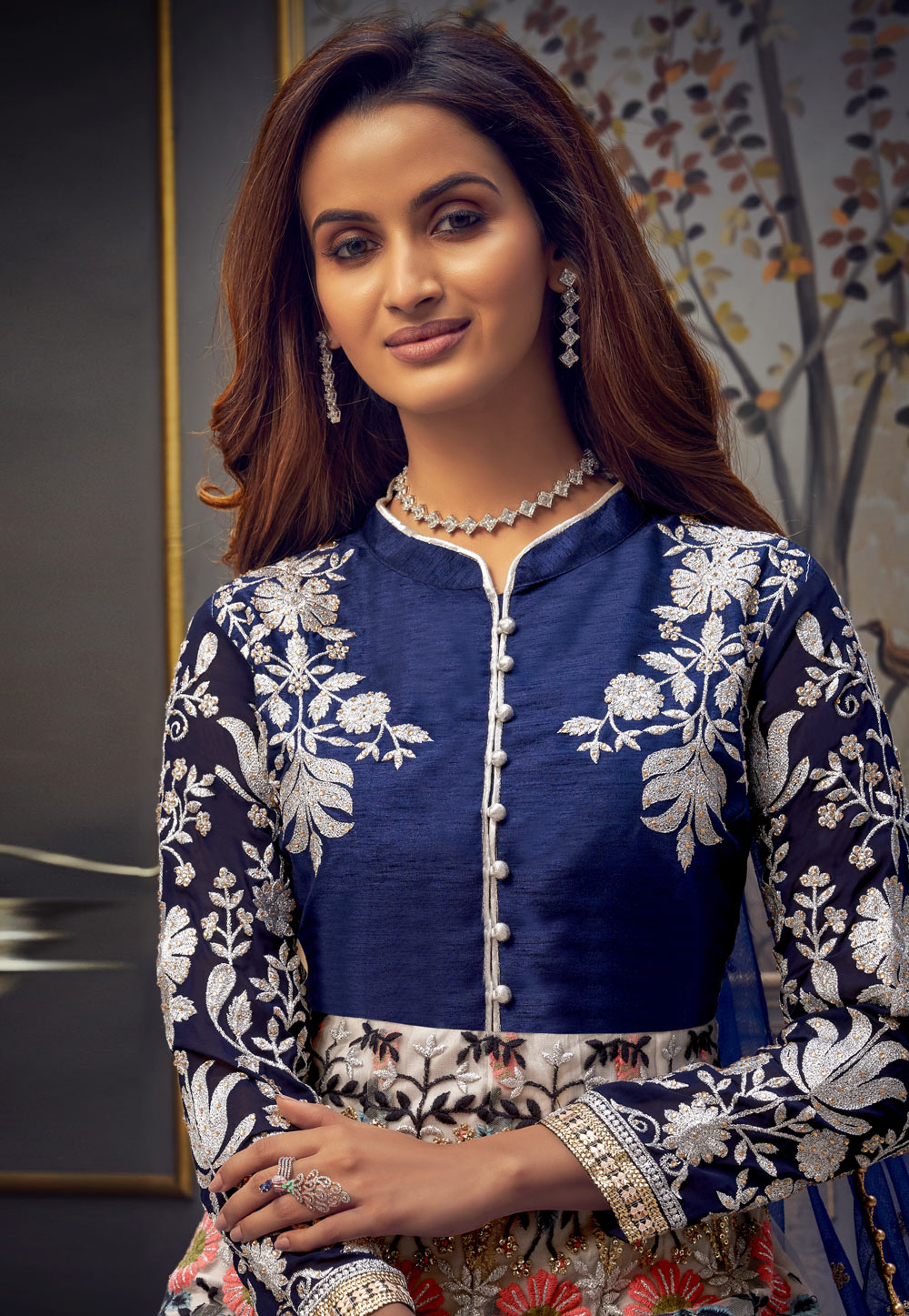 Blue net embroidered abaya style anarkali suit 7756 Blue net embroidered abaya style anarkali suit 7756