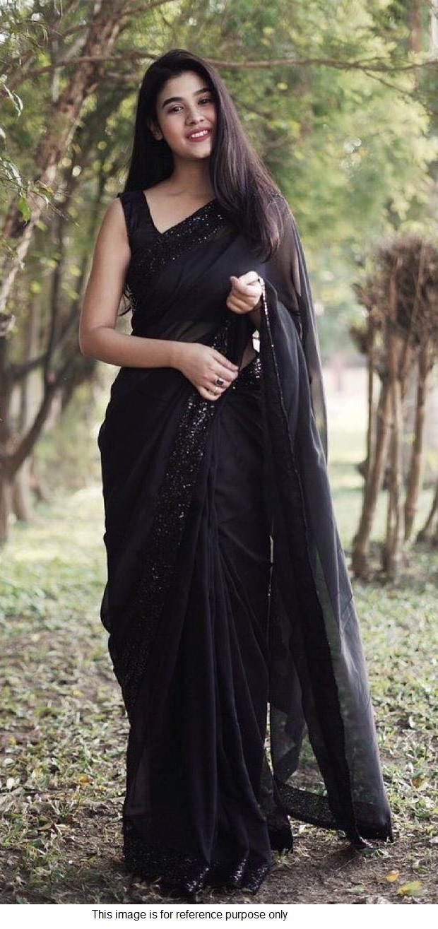 Buy Bollywood model Black georgette sequins saree in UK, USA and Canada