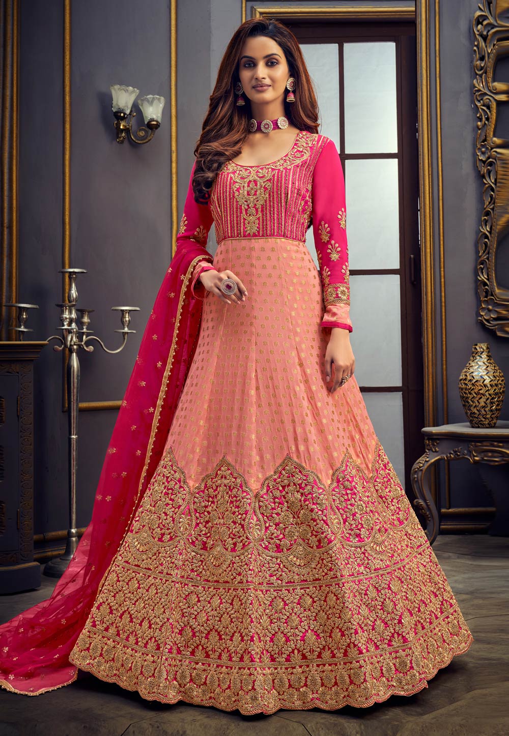 EXP - Ishita Peach Anarkali Set – Tamara