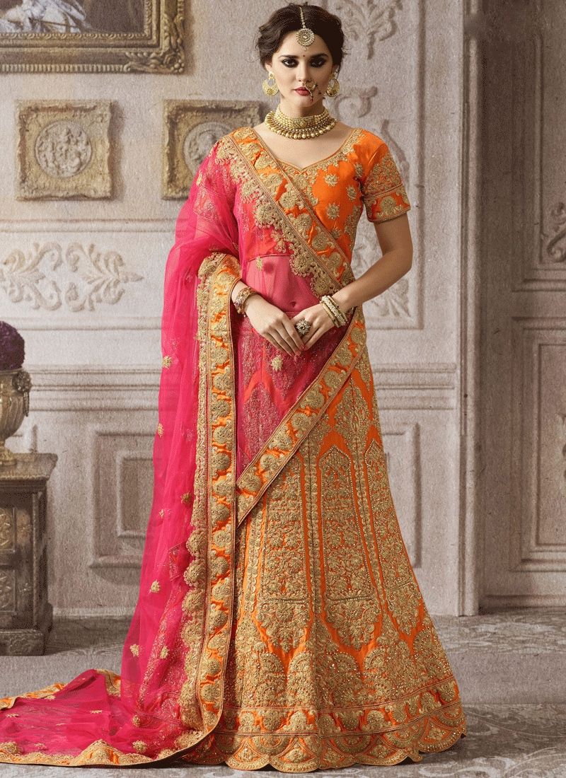 Lehenga Frock Dupatta Orange Wedding Dress Pakistani – tariqfarooq