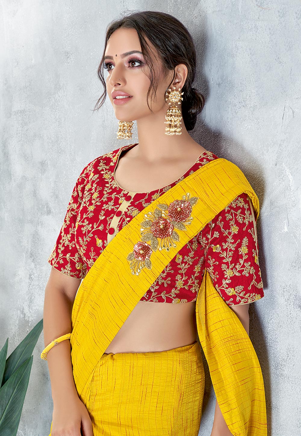 Yellow silk half and half saree 5413
