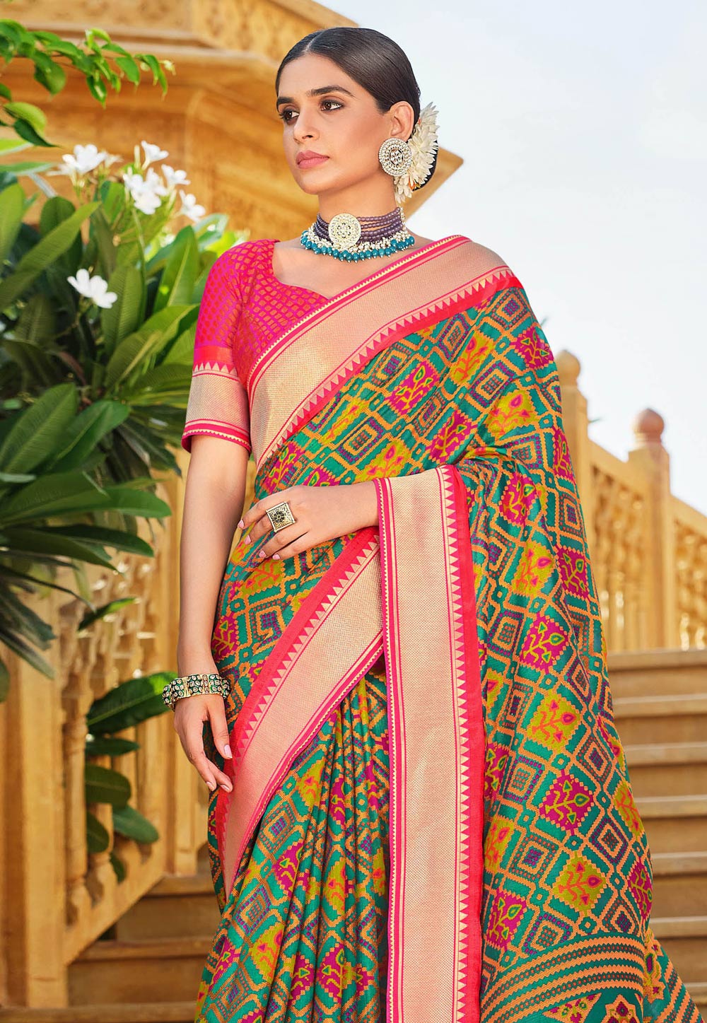 Green brasso saree with blouse 147478