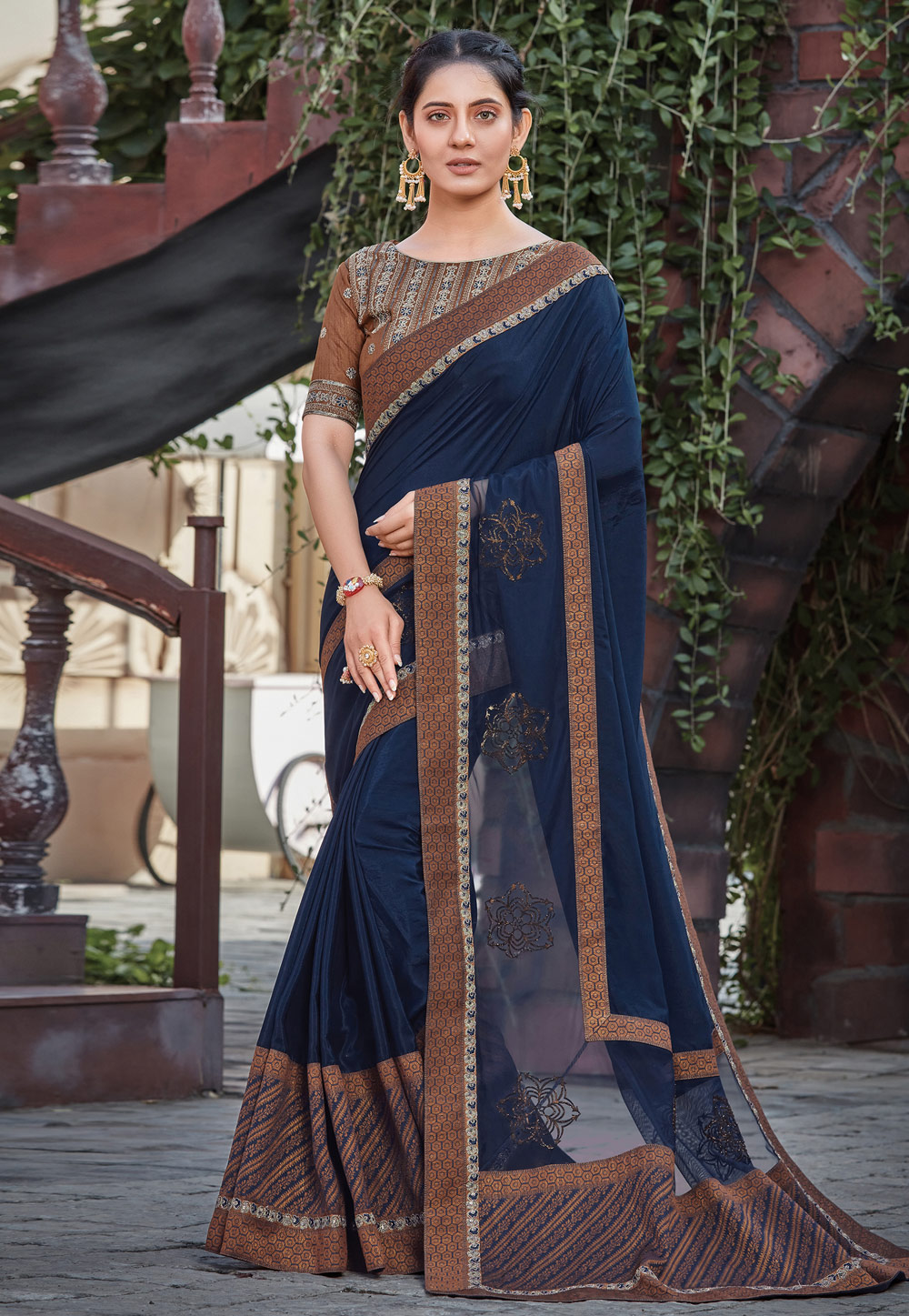 Navy Blue Silk Saree With Blouse 41115