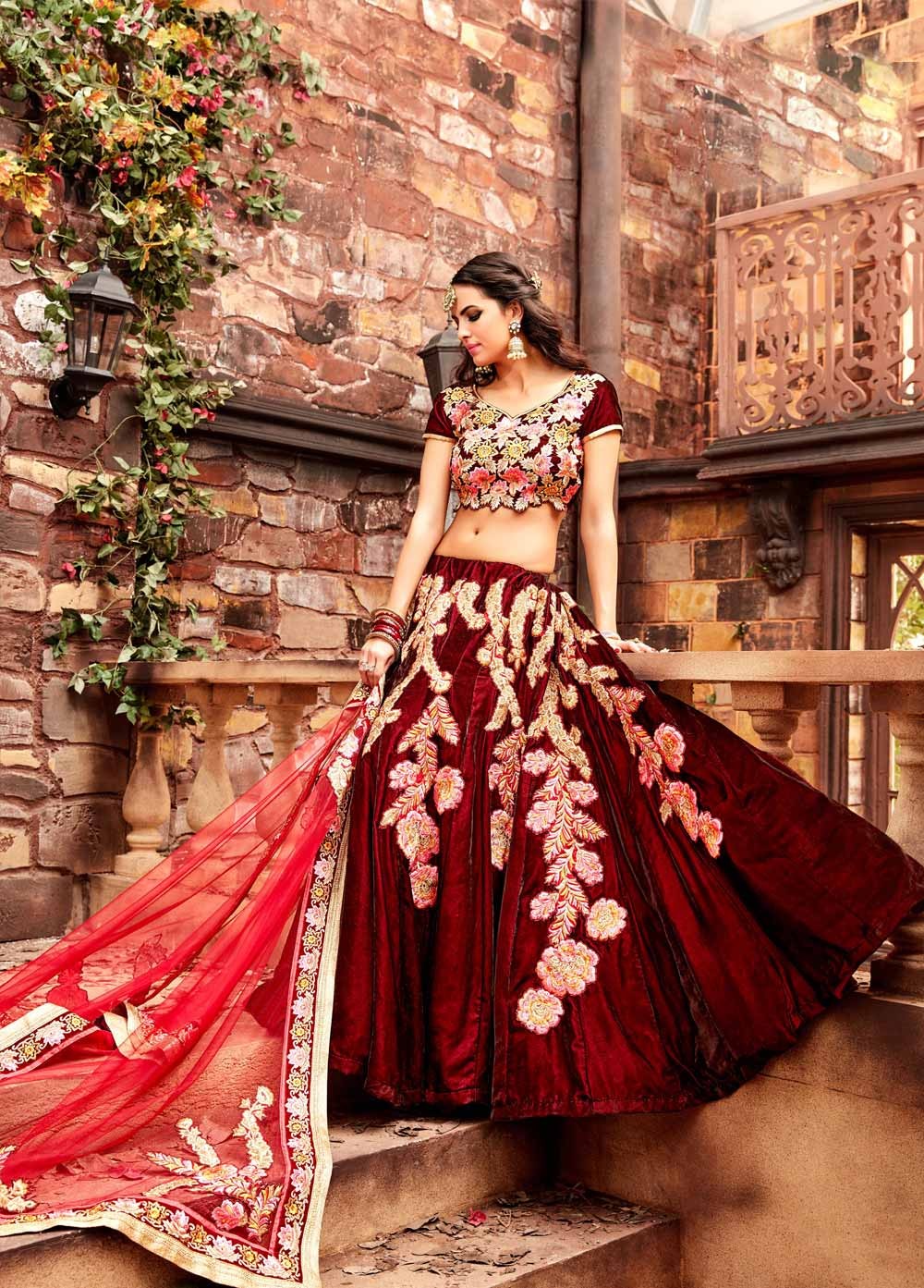 buy maroon color velvet wedding lehenga choli in uk usa