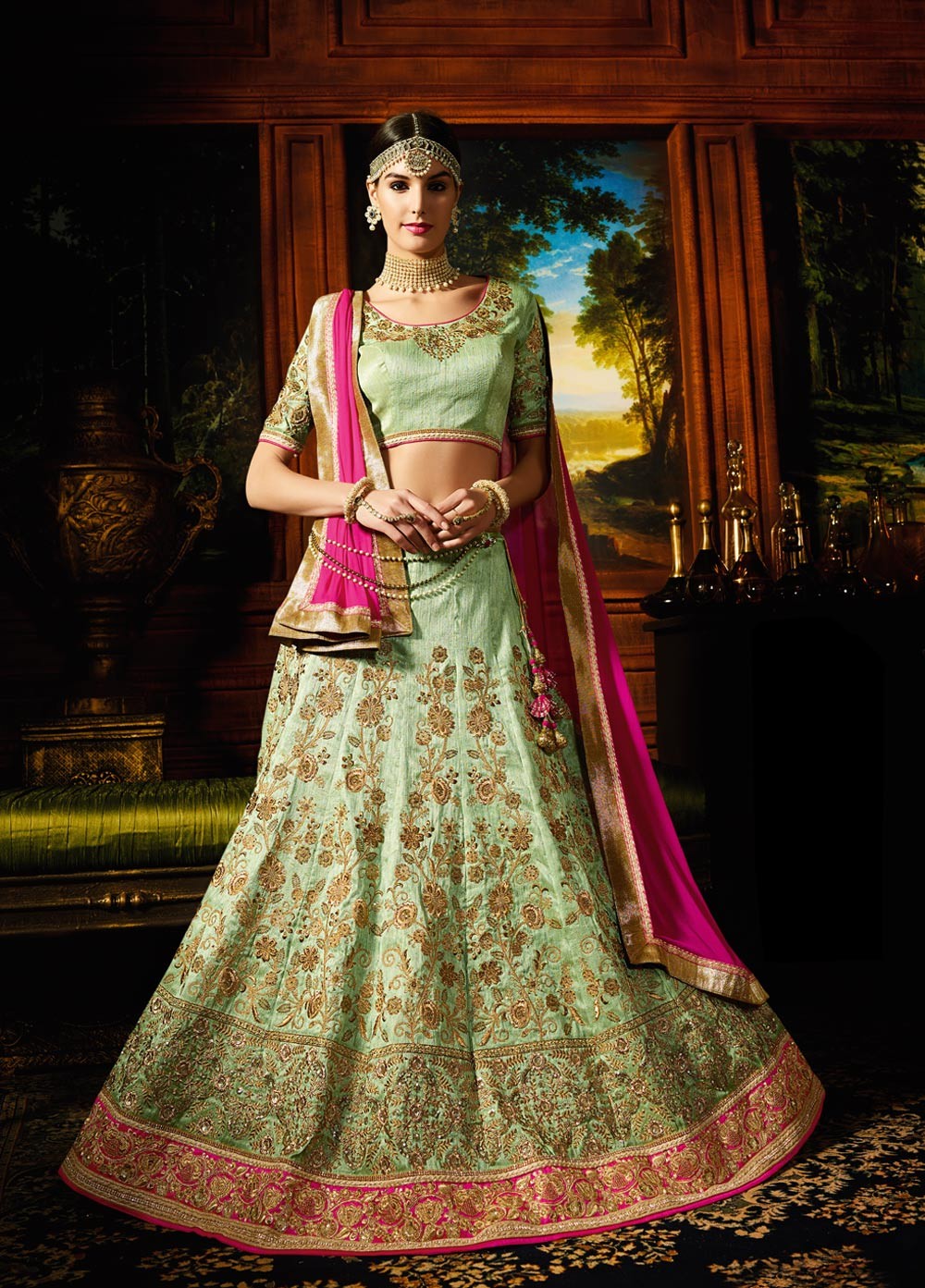 green wedding lehenga