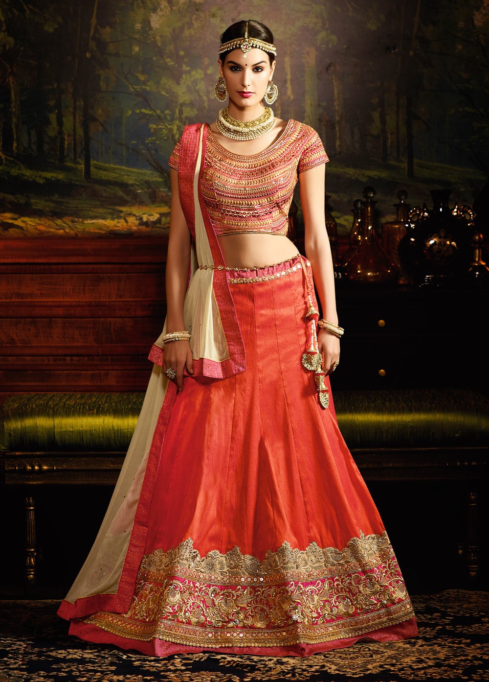 orange colour wedding lehenga