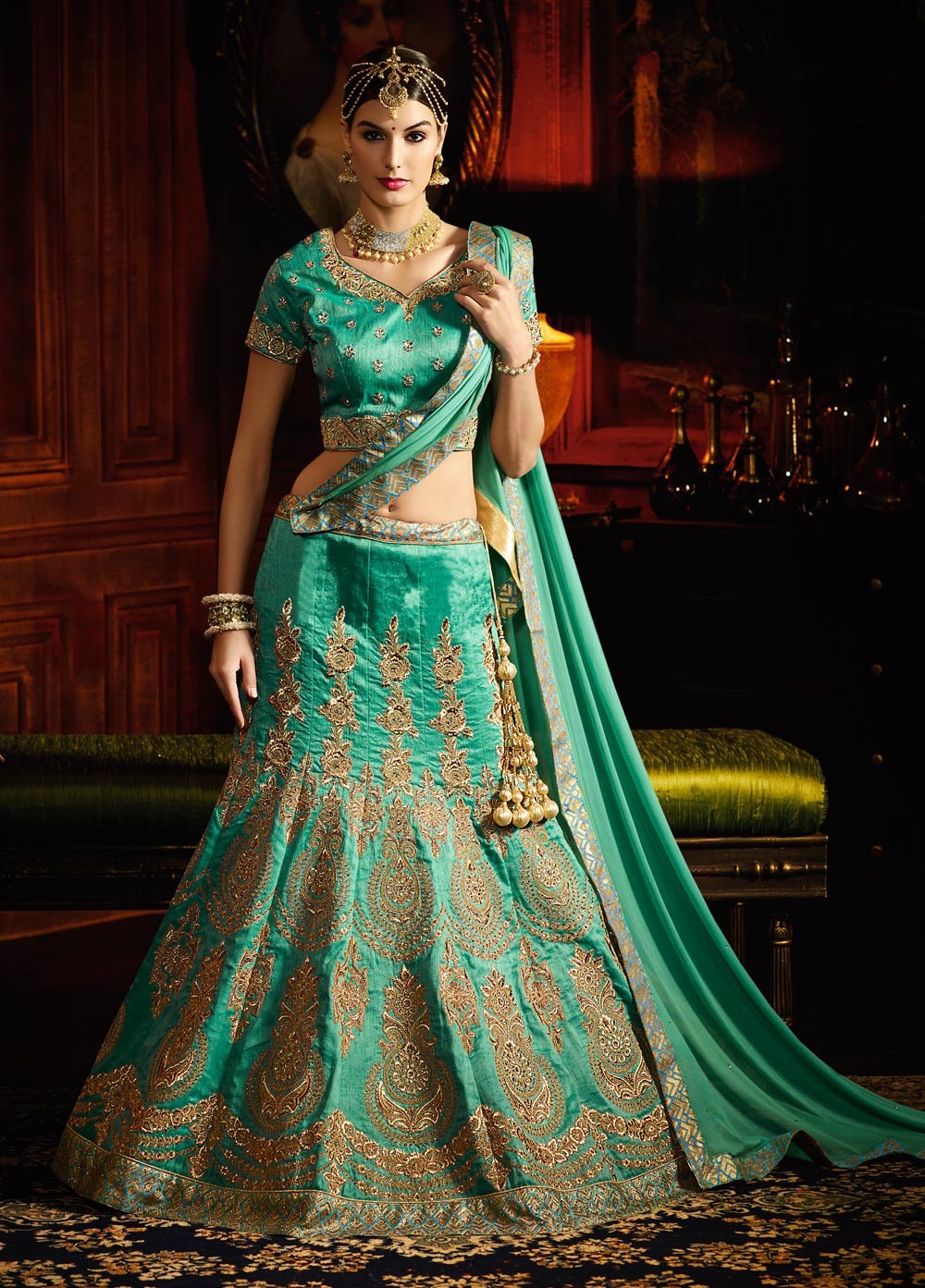 sea green bridal lehenga