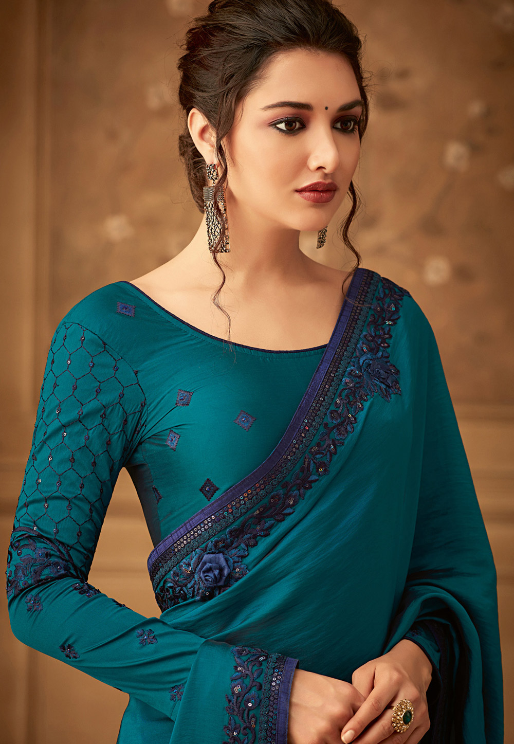 Blue silk embroidered festival wear saree 505